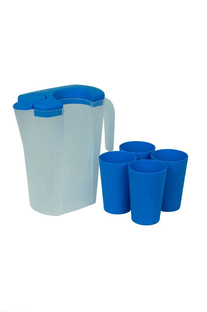 Null Saftkrug Karaffe Krug Mit Pendel-Ausguss Und 4 Becher Kunststoff 3 Null Saftkrug Karaffe Krug Mit Pendel-Ausguss Und 4 Becher Kunststoff