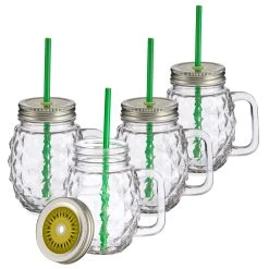 Null 4er Set Vivalto Sole Henkelbecher Mit Strohhalm Grün 485ml