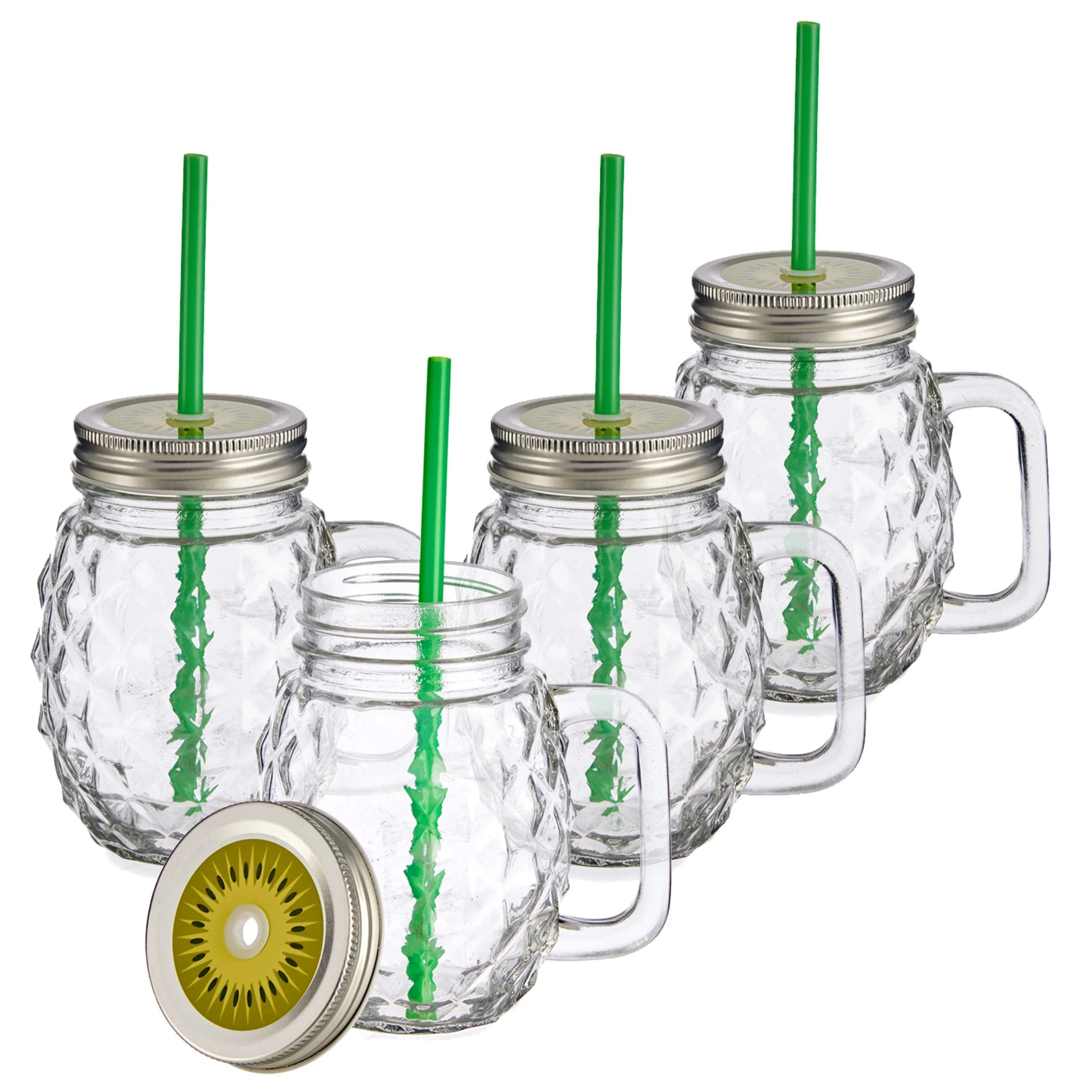 Null 4er Set Vivalto Sole Henkelbecher Mit Strohhalm Grün 485ml 3 Null 4er Set Vivalto Sole Henkelbecher Mit Strohhalm Grün 485ml