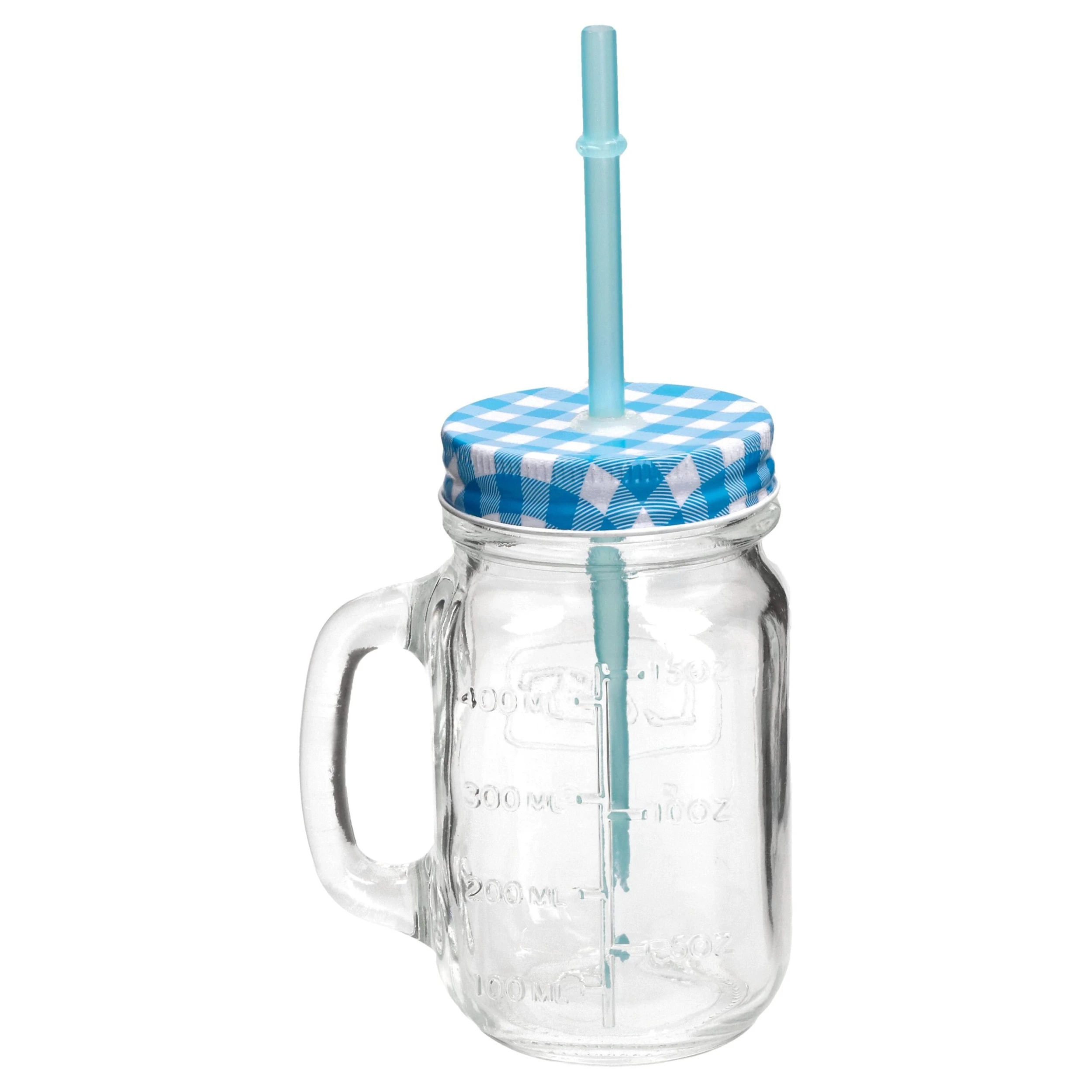 Null 2er Set Glasbecher Mit Henkel, Deckel Und Trinkhalm Inkl. Rezeptheft - Blau Kariert - 0,5 Liter Trinkbecher / Trinkglas Mit Relief 5 Null 2er Set Glasbecher Mit Henkel, Deckel Und Trinkhalm Inkl. Rezeptheft - Blau Kariert - 0,5 Liter Trinkbecher / Trinkglas Mit Relief – Bild 3